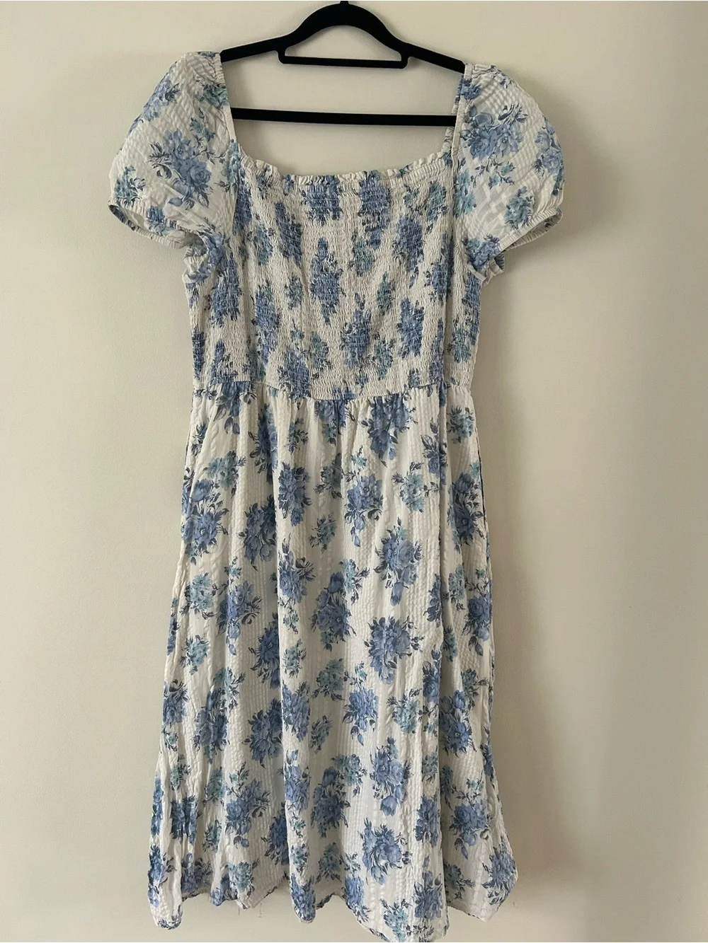 LOFT White Dress with Blue Floral Print